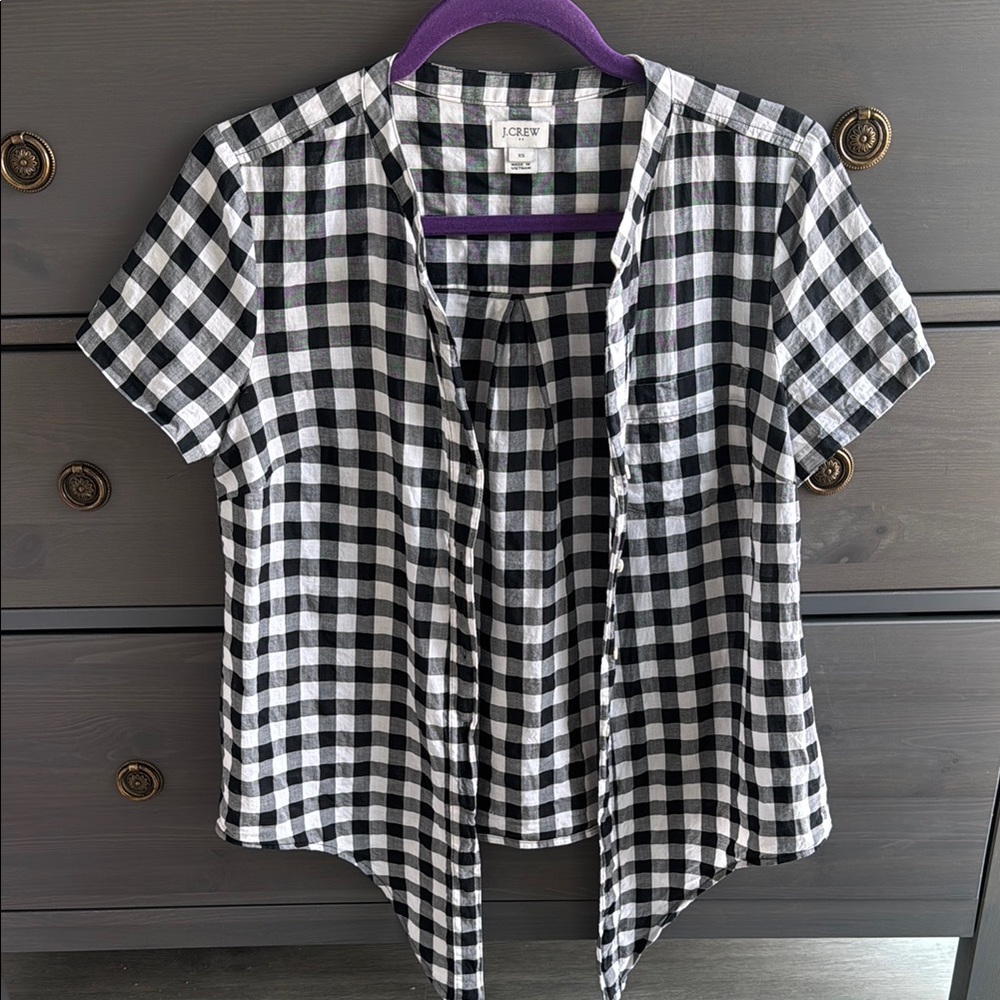 Women’s J.Crew Black and White Gingham Blouse 100% Cotton